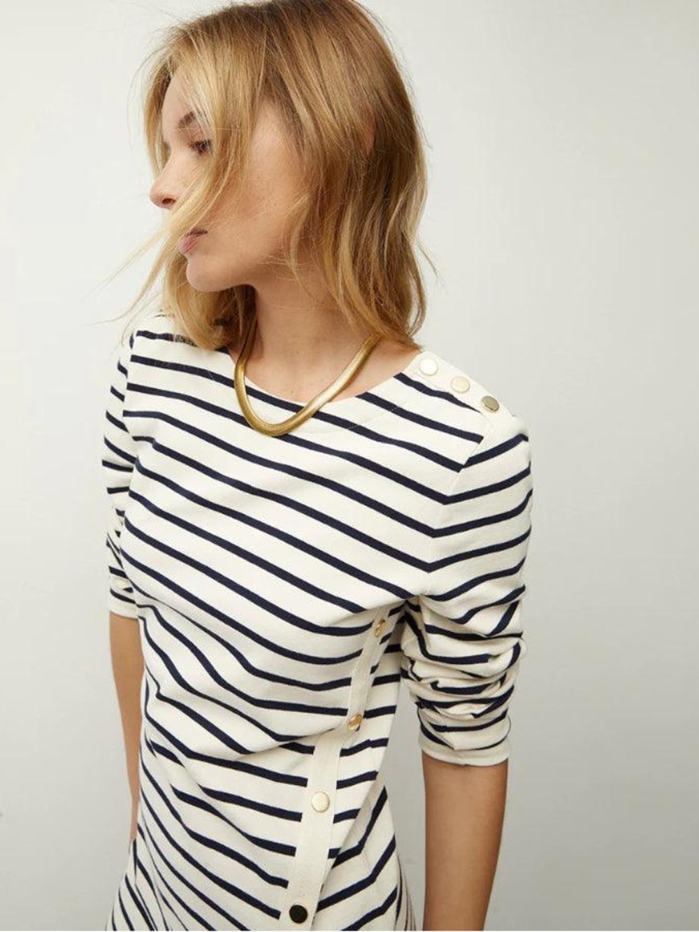 Veronica Beard 'Ruta' mini-dress Striped Button-Shoulder Tunic Marine Navy/Cream - Picture 5 of 12